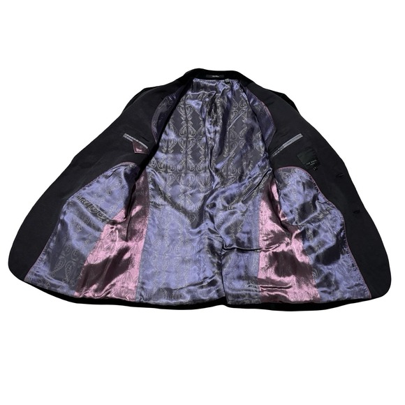 Ted Baker Jacket Black Velvet Tuxedo Smoking Blazer Satin Cigar Dinner Size 3/M - Picture 2 of 10